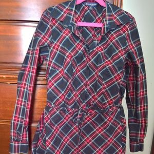 Brooks Brothers red navy plaid no iron shirt dress